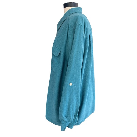 Vtg Y2K Park Central Brushed Silk Button Up Roll Tab Teal Top Size XXL Safari - Picture 4 of 9